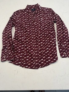 EUC Ariat Shirt Women's Medium All Over Print Button up Rodeo Equestrian Horses - Picture 1 of 7