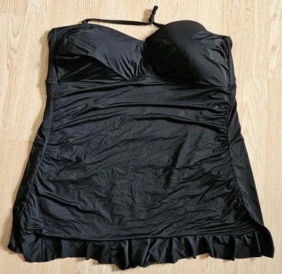 Ana Womens Plus Sz 24 W One Piece Swim Suit Halter Swim Dress Skirt Black  - Image 1 of 4