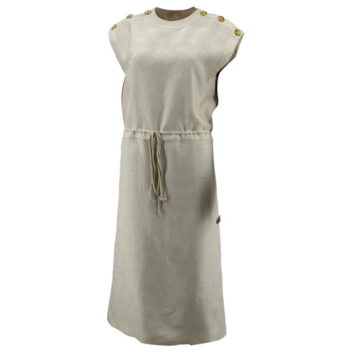 Abito donna Gucci lana seta lunghezza media panna avorio oro con bottoni GG taglia 38