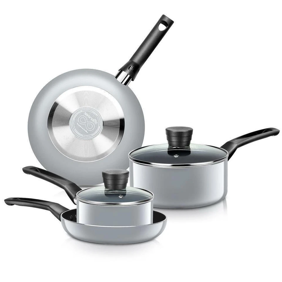 NUTRICHEF Serenelife Kitchenware Pots & Pans Set – Kitchen Cookware, Black Non-Stick-Gray