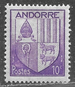 HICK GIRL- MINT FRENCH ANDORRA STAMP   SC#78   1944  COAT OF ARMS    J882 - Picture 1 of 2