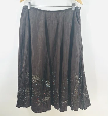 Falda Chico’s Bordada Marrón Línea A Mujer Talla 1 Boho Floral Midi AD15 Foto 1 de 4