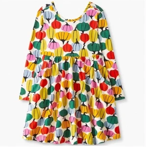 Hanna Andersson Girls Skater Dress Size 8 Pumpkin Print Pockets Long Sleeve - Picture 1 of 12