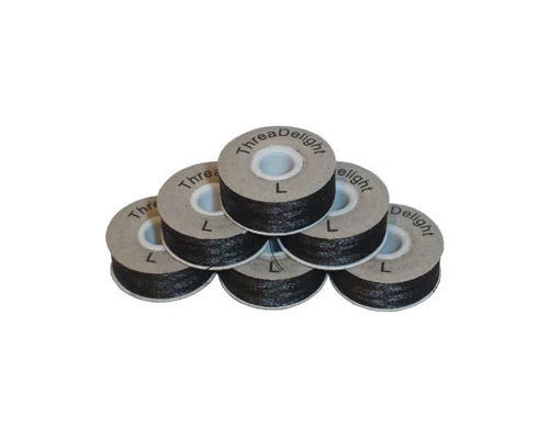 ThreaDelight 144 CARDBOARD Sided Prewound Embroidery Bobbins BLACK 60wt L Size - Image 1 of 1