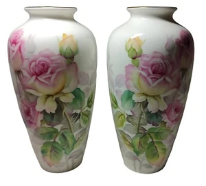 Noritake vasi vintage dipinti a mano rose rosa osso Cina firmati 8,5 in lotto di 2 - Foto 1 di 11