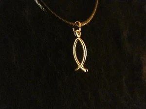 Anhänger mit Kette 24 Karat Vergoldet Ichthys Jesus Christus Fisch Glaube Christ - Bild 1 von 3