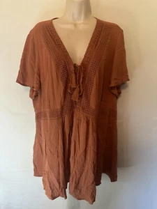 Womens Torrid size 2 fall orange v neck boho blouse short sleeved crinkle - Picture 1 of 4