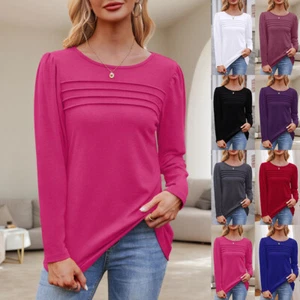 Womens Striped Round Neck Tunic Tops Ladies Long Sleeve Casual T Shirt Blouse - Picture 1 of 32