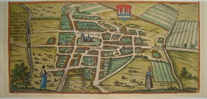 Meldorf Schleswig-Holstein marrone antico colorato e incisione su rame Hogenberg 1596 - Foto 1 di 4