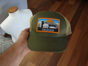 Traeger Genuine Wood Fired Grill Snapback Mesh Trucker Hat Cap Patch Green Barn - Picture 1 of 6