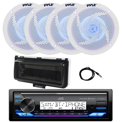 JVC KD-X38MBS Marine Receiver, 4x 6.5" 240W LED Speakers, Cover (White), Antenna - Image 1 of 4