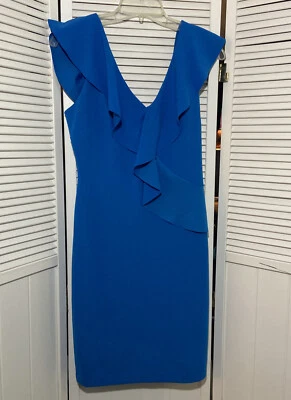 Vestido feminino ALEXIA ADMOR tamanho P azul azul azul sem mangas gola V babado novo com etiquetas forrado - Imagem 1 de 4