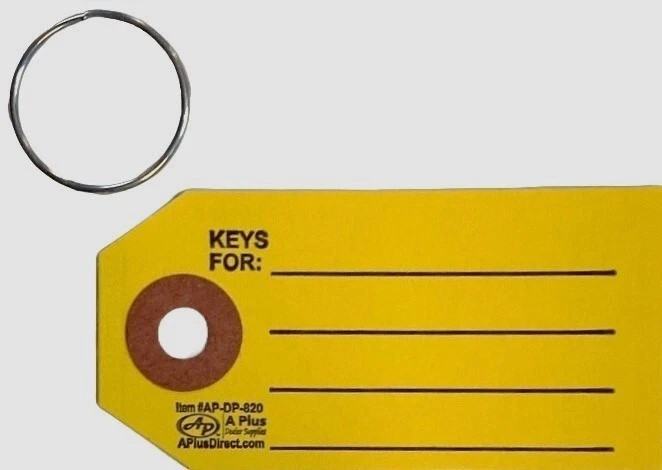 A PLUS Reinforced Yellow Paper Key Tag w/ Key Rings (P4)