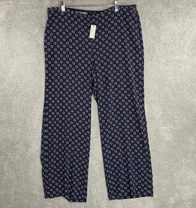Talbots Dress Pants Womens 16 Wide Leg Navy Blue Slacks Zip Waist Stretch - Picture 1 of 13