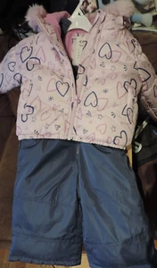 NWT Carters Snowsuit Jacket Coat Puffer Snow Pants Bibs w/ Hearts 12 Months #2 - Picture 1 of 5
