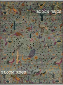 The Jungle Life Peacock on Tree Green Rug Hand Knotted 9x12 Rug | Customizable - Picture 1 of 8