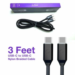 Soft Nylon Braided USB Type C to USB C Male USB Charger Cables - 3 Feet, Black - Picture 1 of 3