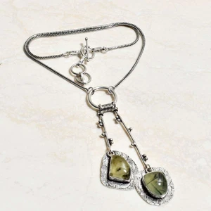Prehnite Gemstone Ethnic Handmade Necklace Jewelry 21 Gms AN 20817 - Picture 1 of 1