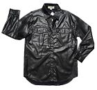 NWT Faux Leather Black Shirt Jacket Size Medium Oversized Snap Front Long Sleeve