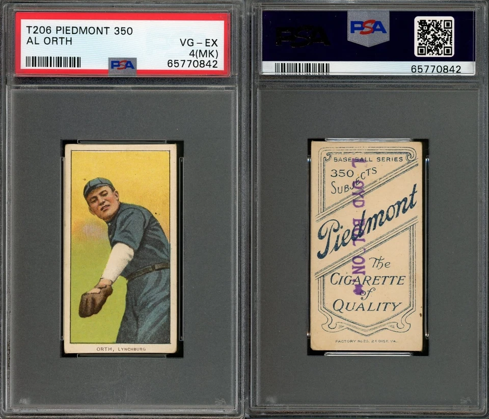 1909 T206 AL ORTH Lynchburg Southern Leaguer SL PSA 4mk Lloyd Bolton Collection - Image 1 of 1