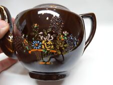 Vintage Brown Betty Redware Teapot Moriage Hand Painted Made In Japan