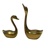 2 Vtg Brass Swans Figurines Ducks Geese Birds Décor Mid Century Modern Mom Baby