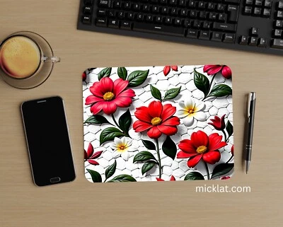Mouse Pad 015 "Red Flowers" - White/Red - Multicolor - MICKLAT Computer Gift - Image 1 of 2