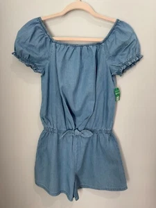 Girl's Gap Soft Chambray Short Puff Sleeve One Piece Romper, size large - Picture 1 of 10