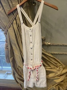 Zara Kids Overall Buttoned Four Pockets White With Straps 11-12 Years EUC w Belt - Picture 1 of 10