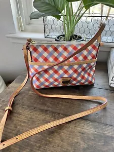 DOONEY & BOURKE Ginger Crossbody Pouchette Blue Red Gingham Canvas Leather - Picture 1 of 9