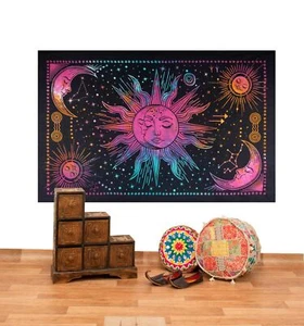 Tagesdecke Wandbehang Bunt Deko Tuch Sonne Mond Sterne Goa Hippie ca.200 x 140cm - Bild 1 von 2