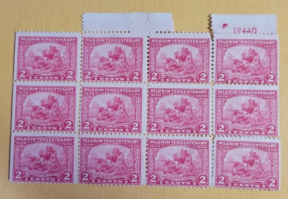1920 US 2 Cent Block Of 12 Stamps Unused Hinged F, SC#549 (CV $190) - Image 1 of 2