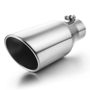 Diesel Exhaust Tip 3" Inlet 5" Outlet 12" Long Silver Stainless Steel Bolt On - Picture 1 of 11