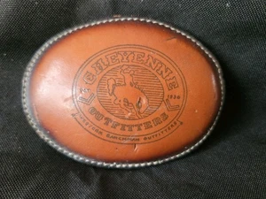 Vintage Tony Lama Leather Rodeo Bronco 1930 Embroidered Belt Buckle Made In USA - Picture 1 of 10