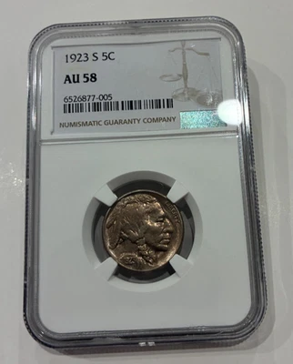 1923-S Buffalo 5c Nickel NGC AU 58 great strike - Image 1 of 4