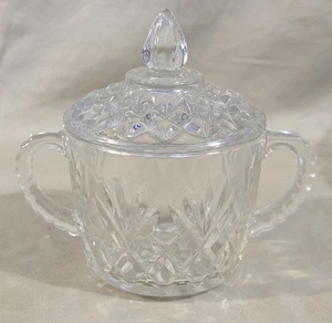 VINTAGE ANCHOR HOCKING PINEAPPLE PRESCUT GLASS SUGAR BOWL WITH LID (1909) in EUC - Picture 1 of 5