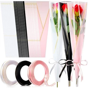Bolsas envolventes de flores de manga rosa única graduación 300 piezas con cinta de satén - Imagen 1 de 7