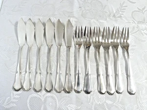 6 Personen Fischbesteck Augsburger Faden versilbert, Deetjen Frankreich - Bild 1 von 7