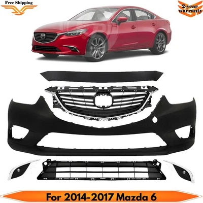 Front Bumper Cover Paintable Plastic & Fog Lights Kit For 2014-2017 Mazda 6 - Imagem 1 de 4