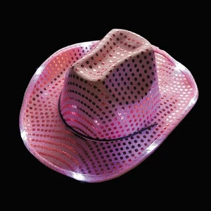 Fun Express Adults Light-Up Pink Sequin Polyester Cowboy Hats - 23", 6 Pieces - Picture 1 of 3