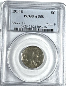 1914-S Buffalo Nickel : PCGS AU58 - Picture 1 of 4