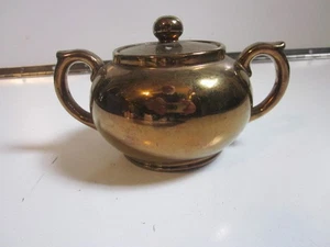 Antike Burslem G & S Ltd. Kupfer Glanz Keramik zwei Griffe Zuckerdose 3-1/2" Höhe - Bild 1 von 4
