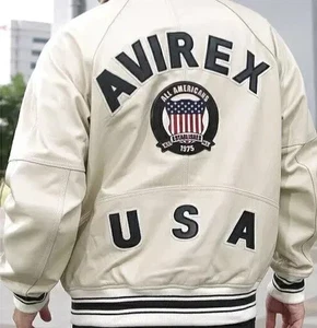 Men's New Avirex Real Leather Bomber Classic American Flight Leather Icon Jacket - Picture 1 of 4