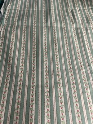 Vtg Green Ticking Stripe Fabric Petite Rose 1990 Fabric Traditions 1 Y F63 - Image 1 of 3