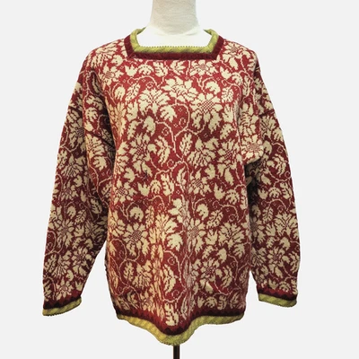 Suéter Oleana of Norway 100% novo pulôver de lã vermelho creme e verde GRANDE - Imagem 1 de 4