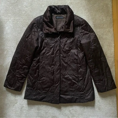 Chaqueta Abrigo Dana Buchman Bordada Marrón Mezcla Algodón Puffer Talla L Foto 1 de 4