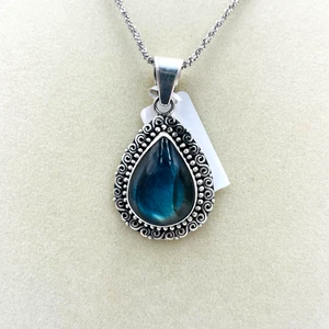 Labradorit Träne Sterlingsilber Anhänger mit 24 in Popcorn Kette Minimal Chic - Bild 1 von 17