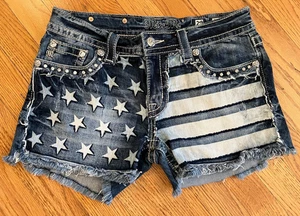 Pantaloncini jeans Miss Me donna bandiera americana effetto invecchiato taglia 29 sfilacciati rari! - Foto 1 di 18
