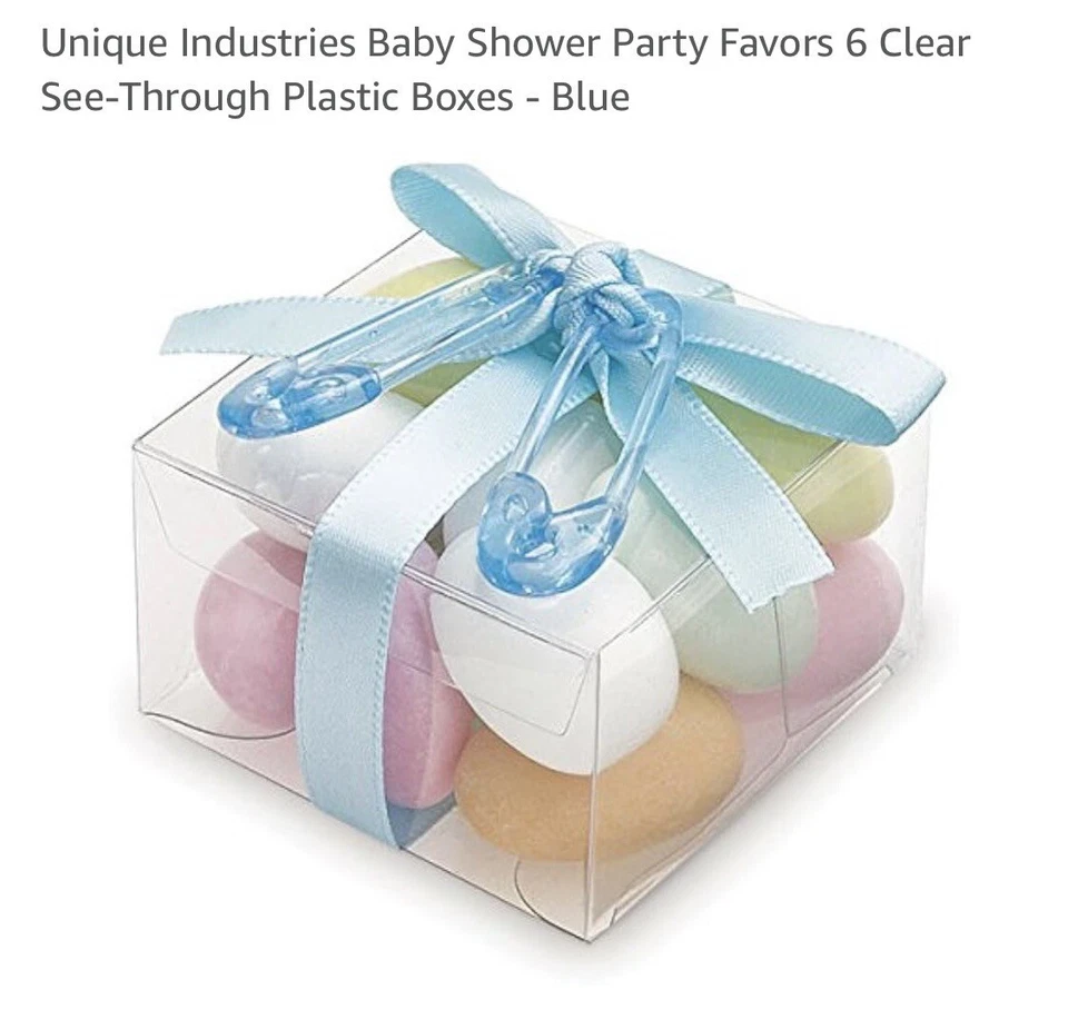 Únicas 6 cajas rellenables de caramelo transparentes azul Baby Shower Favor Foto 1 de 1