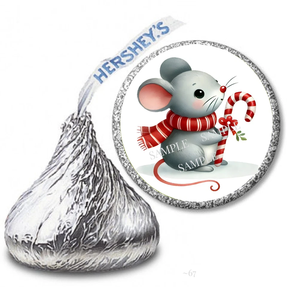 Etiquetas de beijo Candy Cane Mouse para festa de Natal Hershey Kiss - Imagem 1 de 1